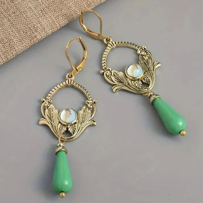 Vintage Bohemian Blue Gemstone Pendant Earrings for Women Ethnic Zinc Alloy Jewelry