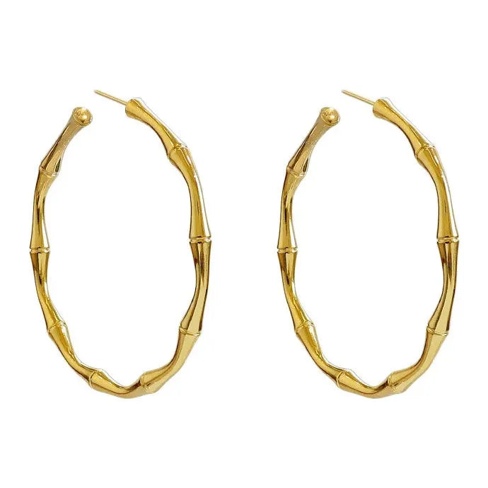 Classic Gold Bamboo Knot Drop Earrings for Women Metal Geometry Jewelry Gift