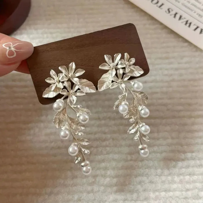 Vintage Flower Pearl Drop Earrings Zinc Alloy Dangle Jewelry Gift 2026