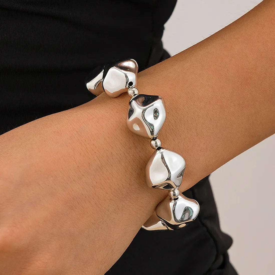 Vintage Geometric CCB Bead Bracelet for Women Elastic Punk Charm Bangle Gift Jewelry