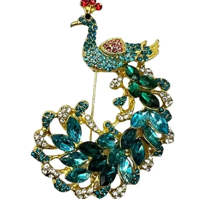 Vintage Peacock Animal Brooch Rhinestone Pin Gift Accessory for Women