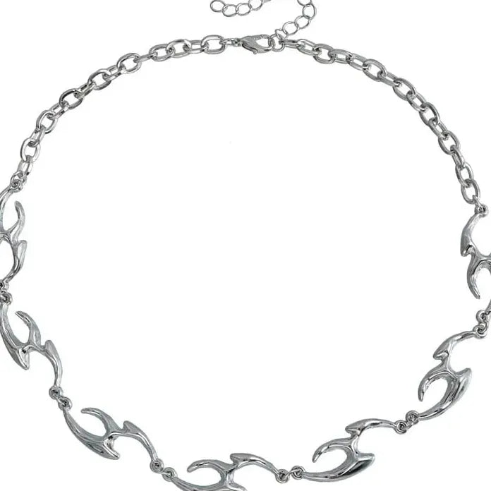 2025 Punk Silver Thorny Choker Necklace Unisex Hip Hop Rock Flame Jewelry
