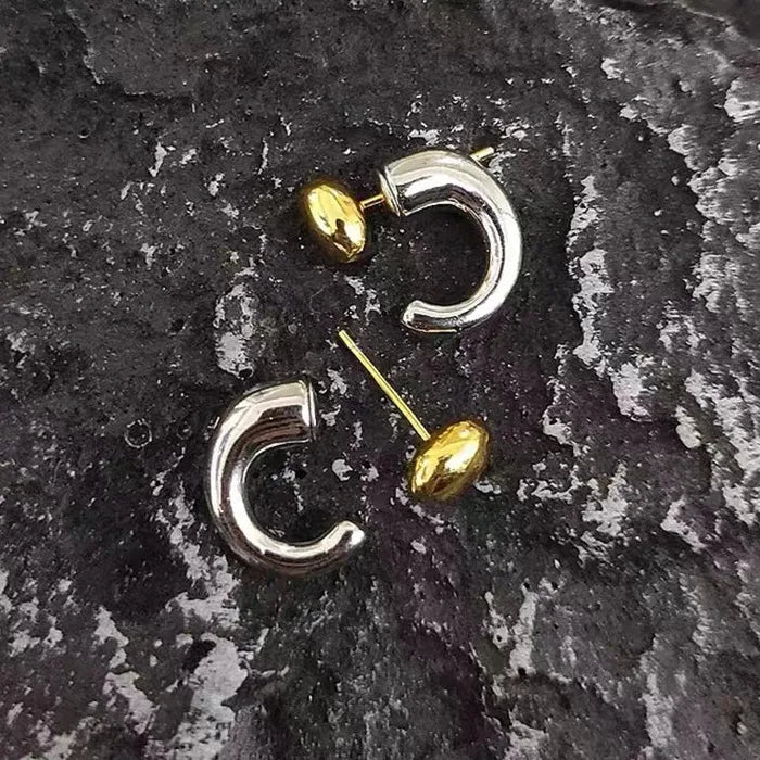 Two-Tone Irregular Copper Stud Earrings for Women Trendy Fashion 2025