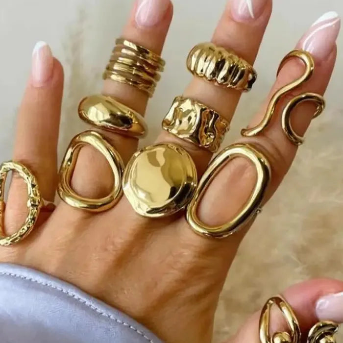 10Pcs Geometric Rings Set for Men Women Punk Hiphop Gold Silver Jewelry