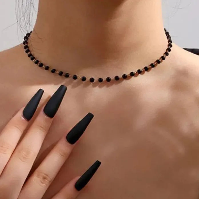 Vintage Black Crystal Glass Bead Chain Choker Necklace Women Handmade Jewelry