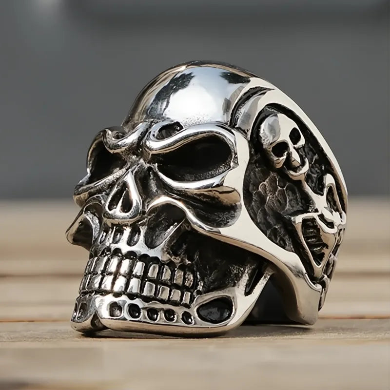 Kapala Skull Ring Men Boys 316L Stainless Steel Gothic Biker Neo-Gothic Motor Ring 7-14