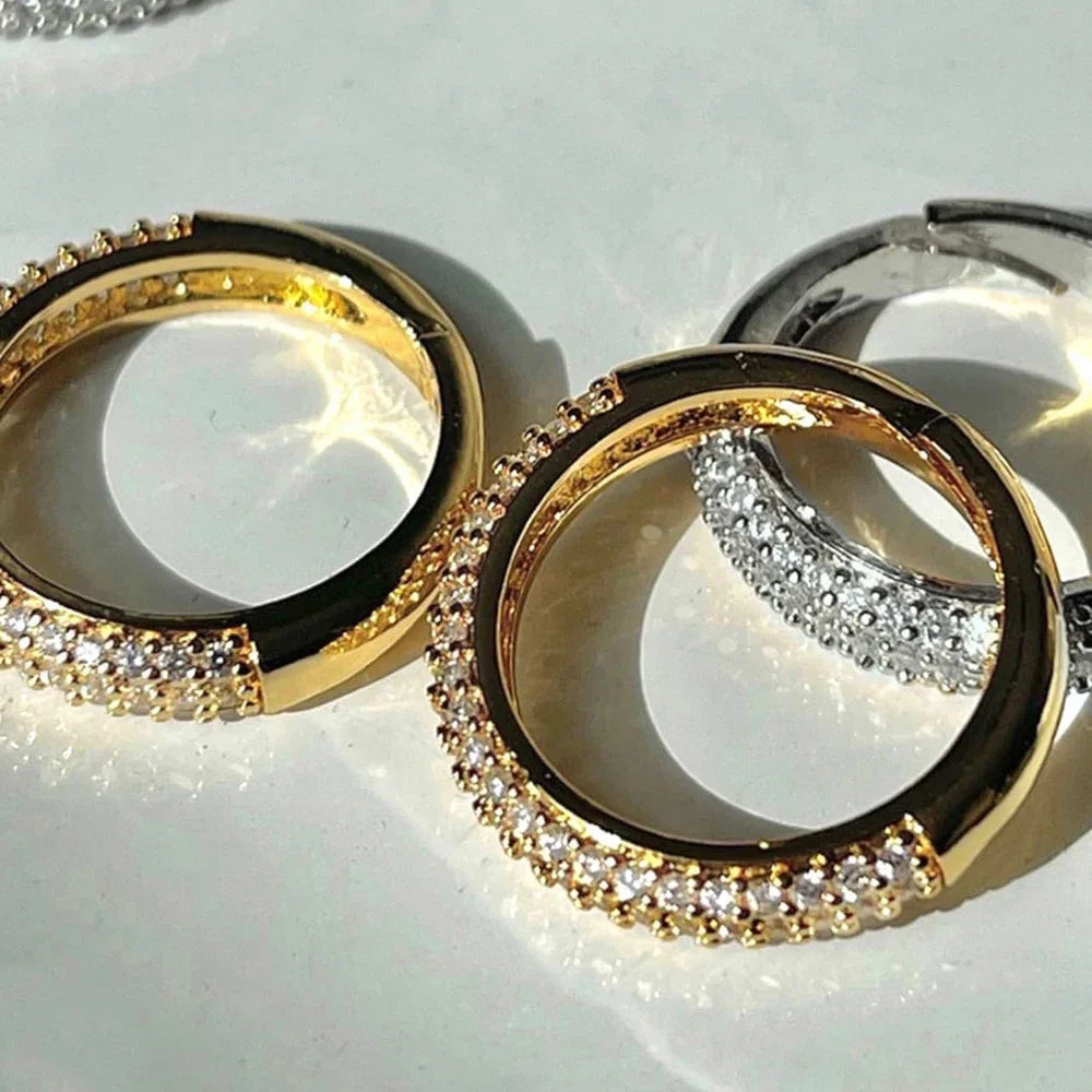 18K Gold Plated Zircon Circle Women’s Wedding Ring Stainless Steel Anti-Allergic