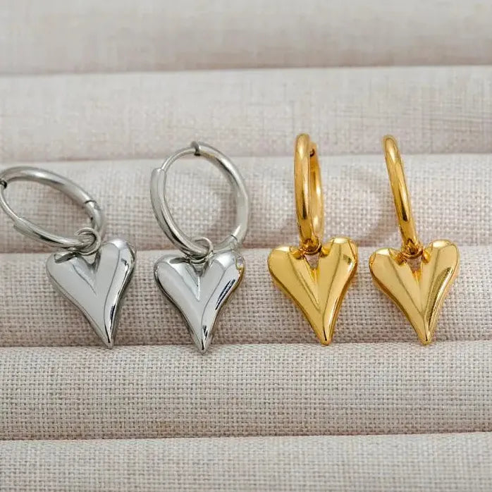 Gold Stainless Steel Heart Huggie Hoop Earrings Tarnish Resistant Jewelry for Women