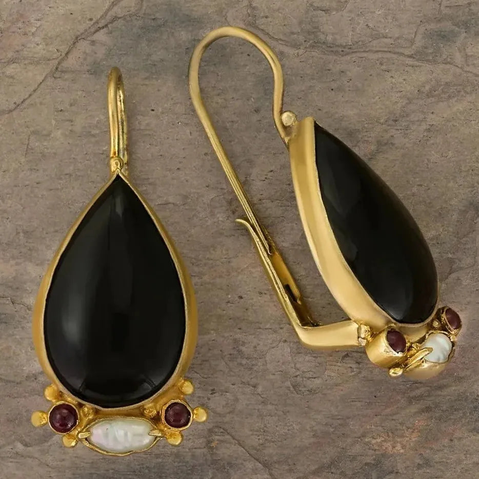 Vintage Gold Color Ornate Zinc Alloy Earrings Women Ethnic Turquoise Jewelry Gift