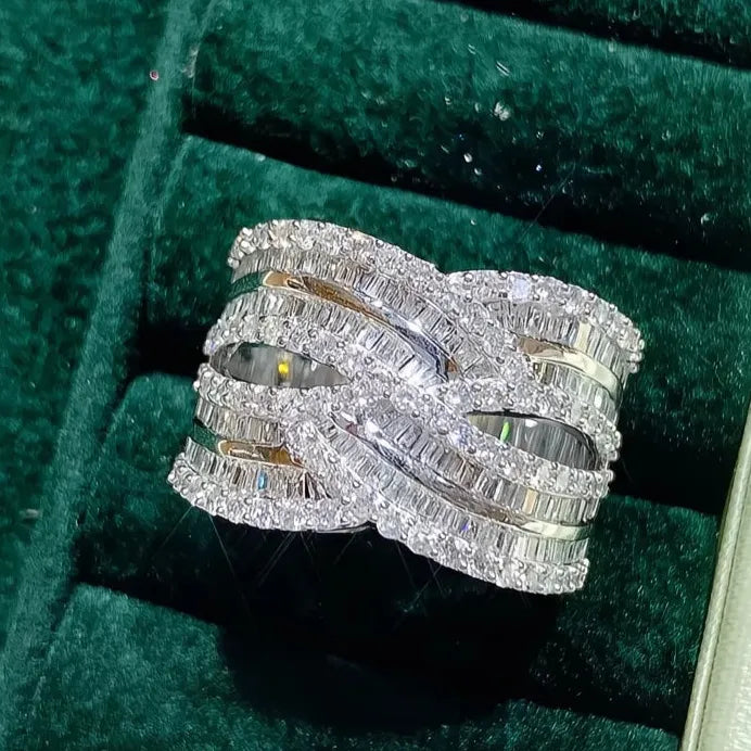 Bling Bling Women's Wide Geometric Wedding Ring with Full Paved CZ Stones