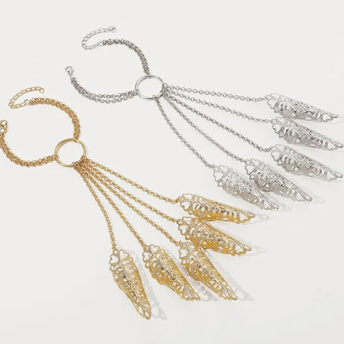 Punk Gothic Cone Tassel Nail Hand Chain Bracelet for Women Trendy Jewelry