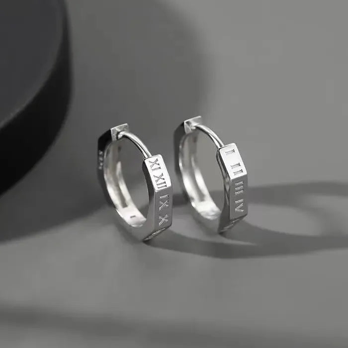 Korean Roman Numerals Stainless Steel Unisex Hoop Earrings Punk Jewelry
