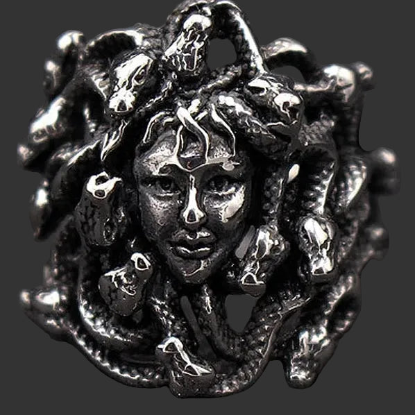 **Men Women Medusa Ring Stainless Steel Gothic Snake Hair Gorgon PunkBiker Jewelry**