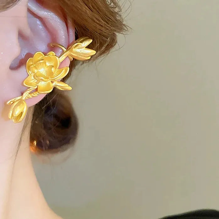 Jasmine Vintage Plant Stud Earrings Copper Jewelry for Women Men Gift