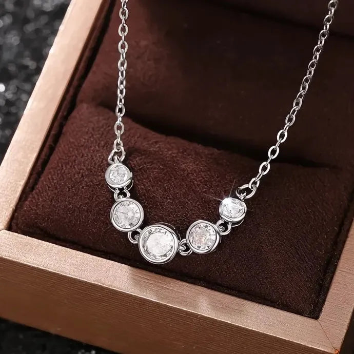 Elegant Round CZ Geometric Pendant Necklace Copper Alloy Wedding Jewelry Accessory