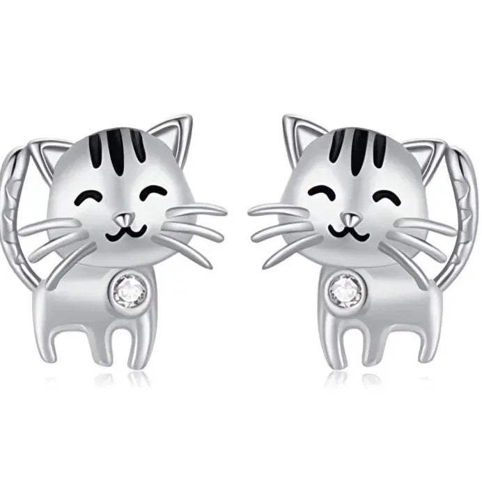 Trendy Cat Shape Cubic Zirconia Stud Earrings for Women Everyday Wear