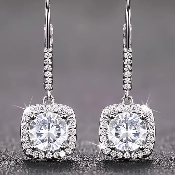 Geometric Square Drop Earrings for Women Copper Alloy CZ Bridal Jewelry