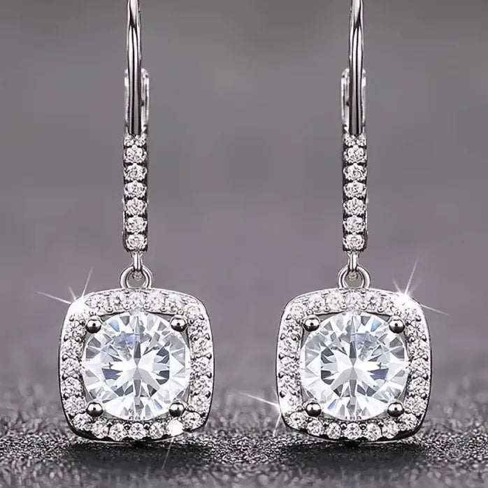 Geometric Square Drop Earrings for Women Brass CZ Wedding Jewelry