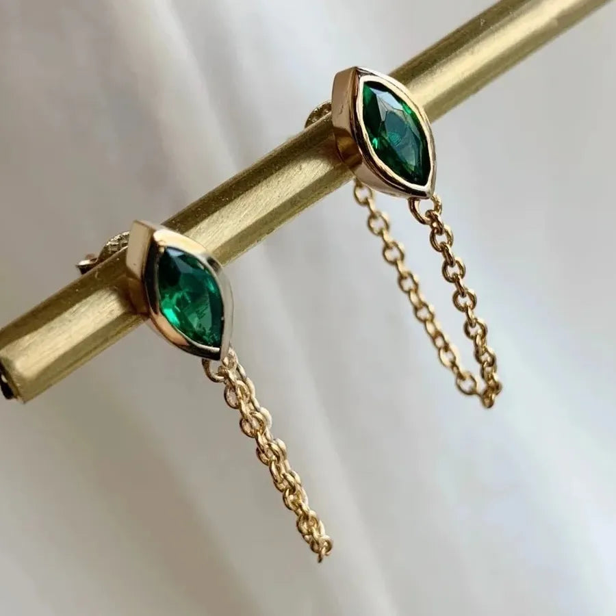 Green Women's Crystal Drop Earrings Luxurious Su Chain Pendant Wedding Jewelry