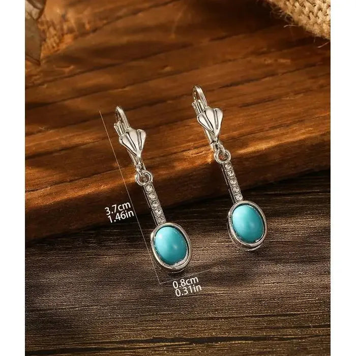 Vintage Bohemian Geometric Blue Stone Drop Earrings for Women Zinc Alloy Jewelry
