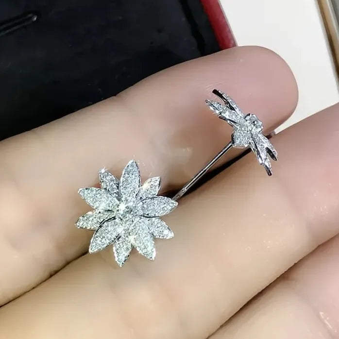 Geometric Crystal Flower Stud Earrings Copper CZ Sparkling Jewelry Gift