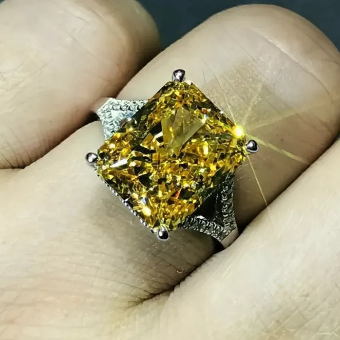 Women’s Yellow Square Cubic Zirconia Brass Geometric Wedding Ring Gift