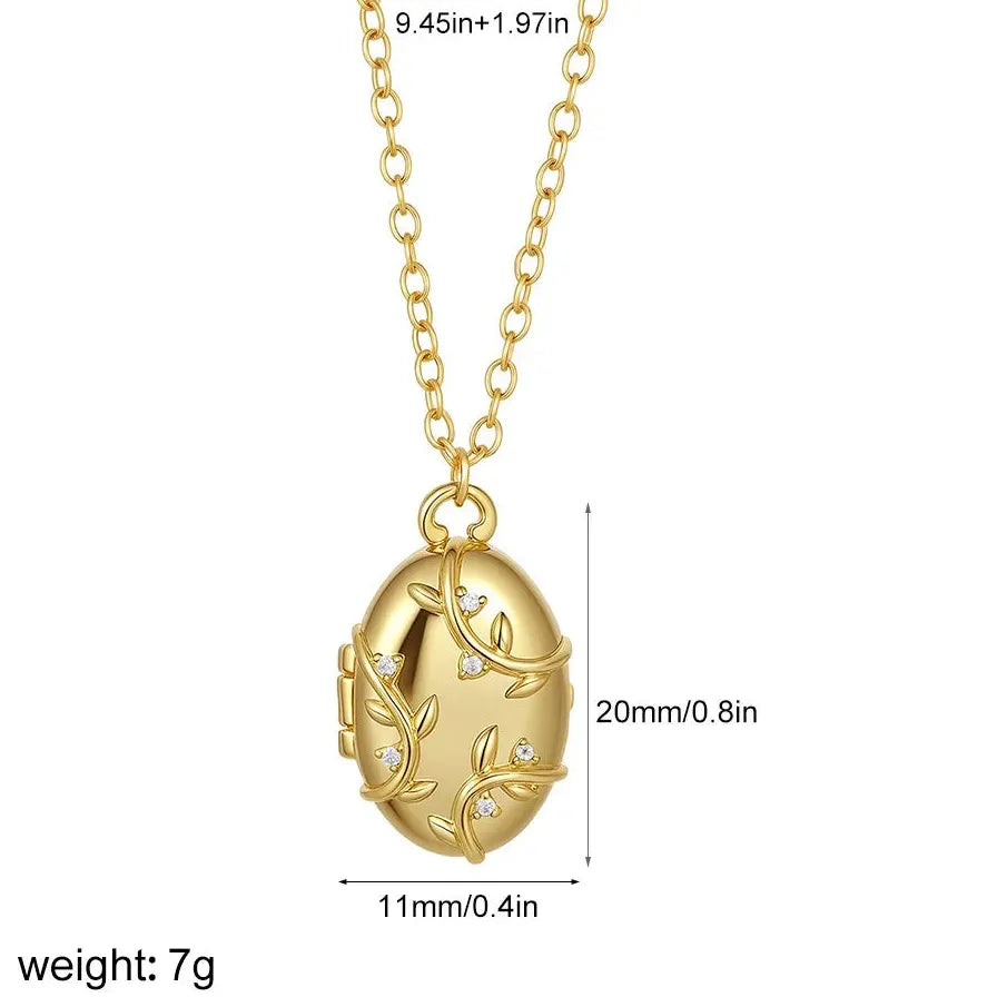 18K Gold Geometric Oval Photo Pendant Necklace Stainless Steel Choker Gift for Her