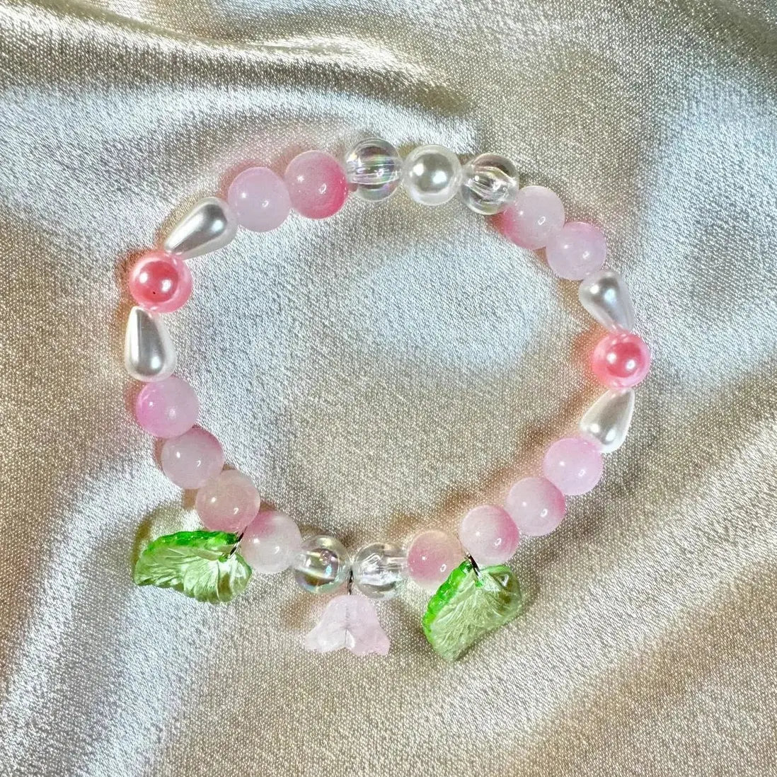 Handmade Fashion Colored Glass Flower Bracelet for Women Elastic Beaded Pearl Jewelry