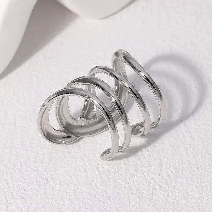 Stainless Steel Open Skeleton Ring Vintage Geometric Irregular Line Jewelry Symbolic