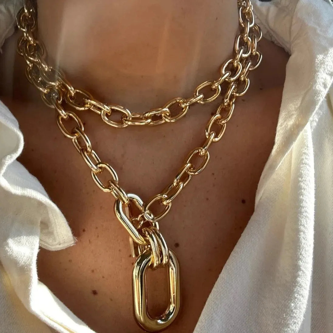 Gold Color Thick Chain Punk Necklace for Women Zinc Alloy Jewelry