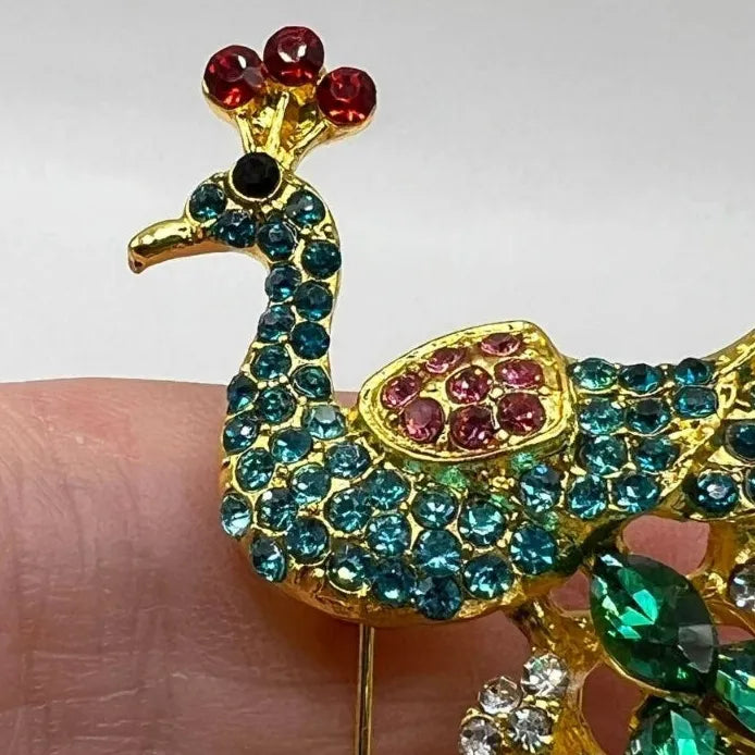 Vintage Peacock Animal Brooch Rhinestone Pin Gift Accessory for Women