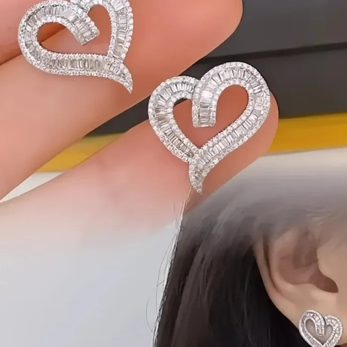 Luxury Heart Cubic Zirconia Stud Earrings for Women Elegant Gift Jewelry