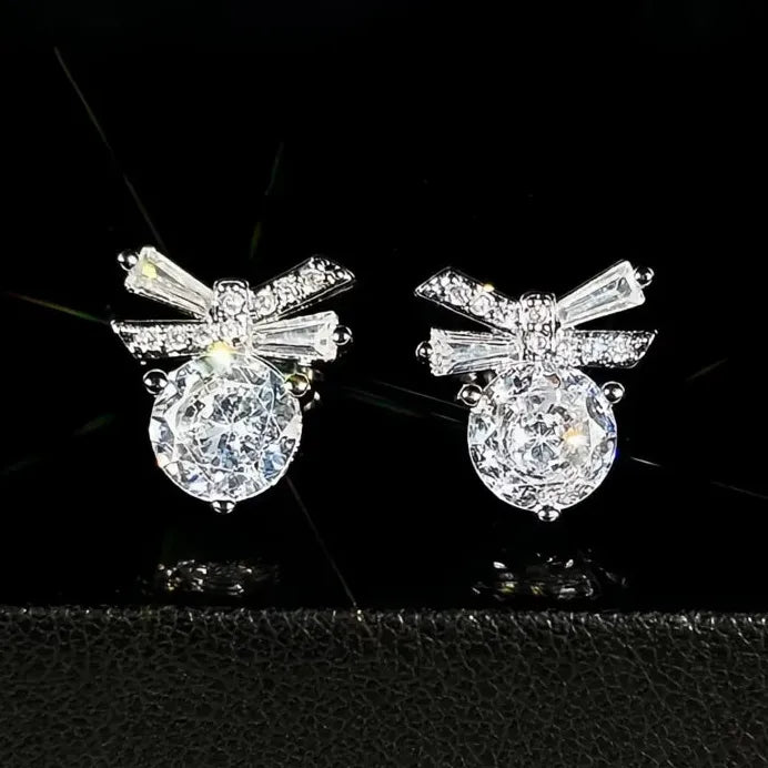 Elegant Dainty Bow Cubic Zirconia Stud Earrings for Women Jewelry
