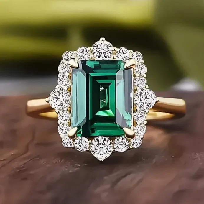 Luxury Square Green Cubic Zirconia Wedding Band Ring for Women