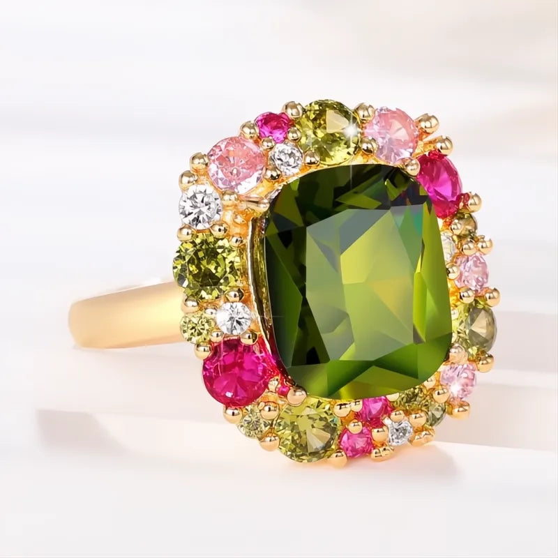 Colorful Green Cubic Zirconia Rings for Women Wedding Party Fashion Jewelry Accessories