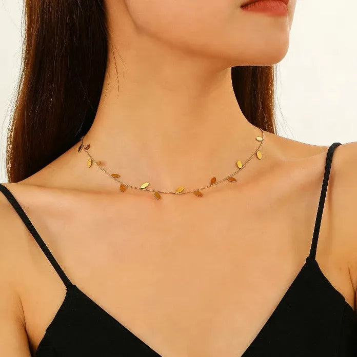 Stainless Steel Leaf & Geometric Bracelet Necklace Set for Women Gift