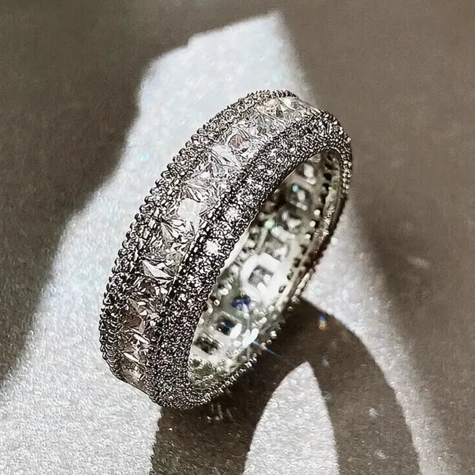 Princess Geometric Cubic Zirconia Promise Ring Women’s Luxury Wedding Band