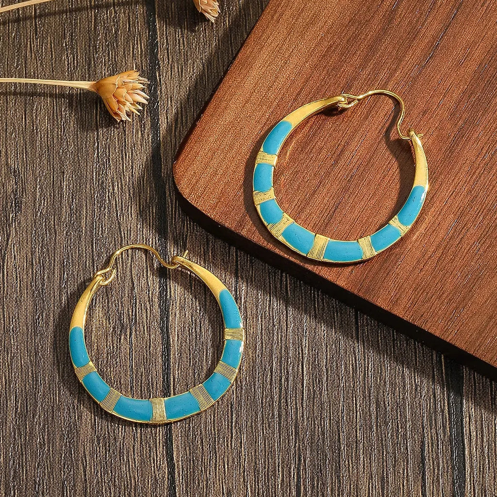 Antique Ethnic Geometric Blue Drop Earrings for Women Zinc Alloy Jewelry Gift