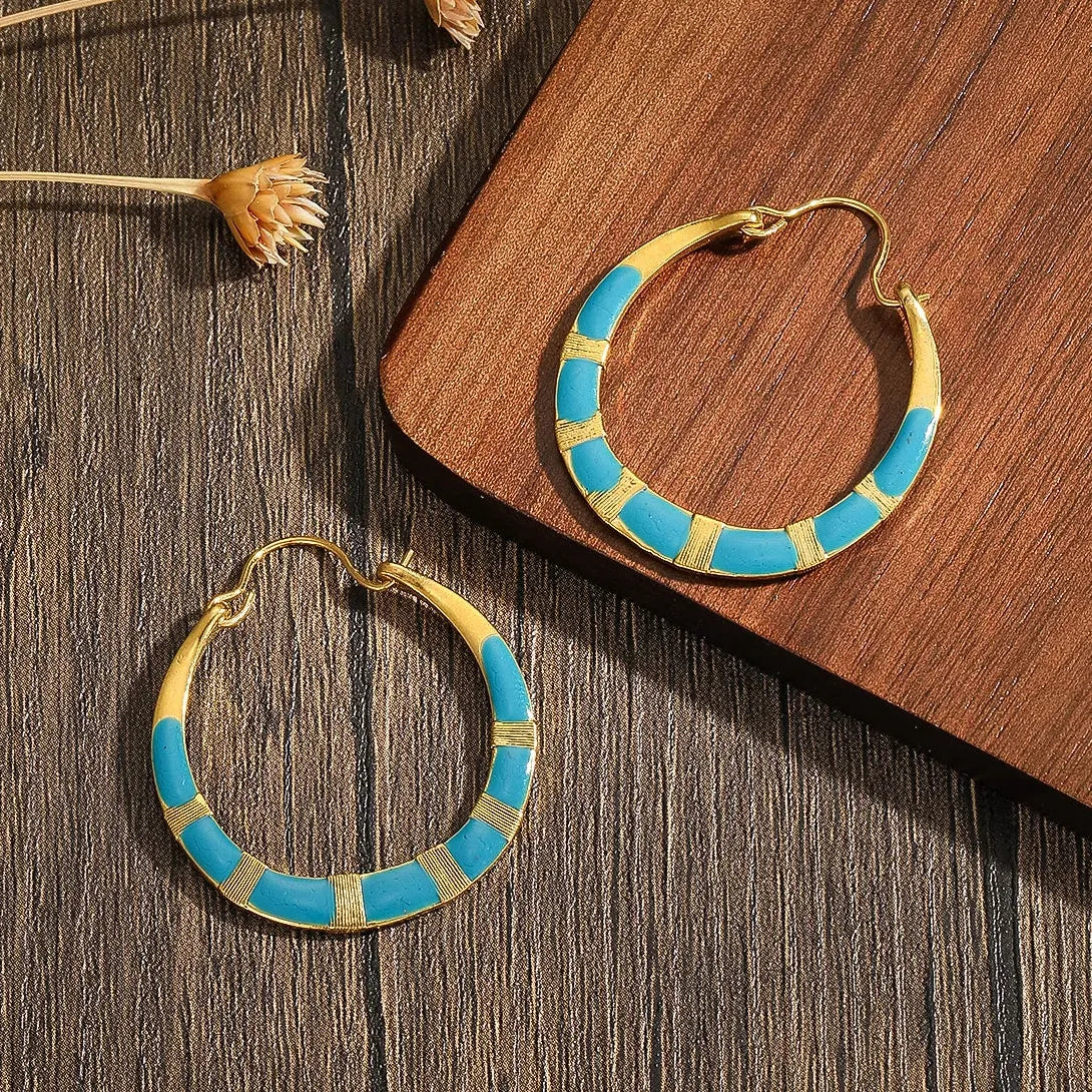 Antique Ethnic Geometric Blue Drop Earrings for Women Zinc Alloy Jewelry Gift