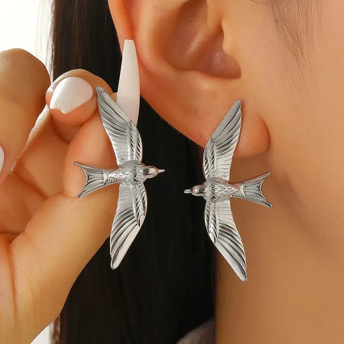 Stainless Steel Dove Jewelry Set for Women Vintage Bird Wing Earrings Ring