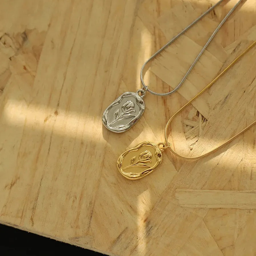 Stainless Steel Tulip Rose Pendant Necklace Waterproof Women’s Jewelry