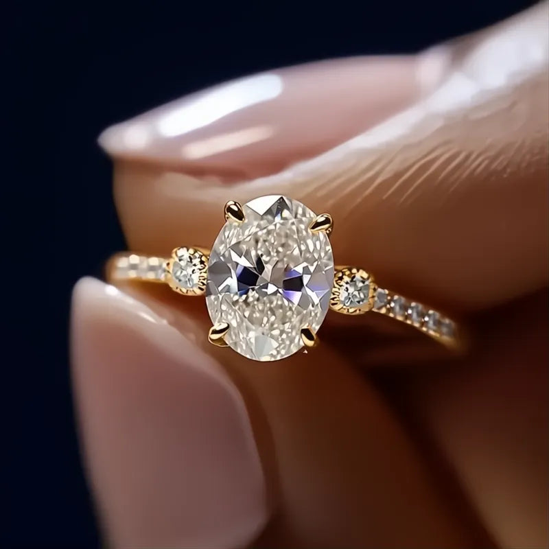 Fashion Women Ring Gold Color Simple Design Cubic Zirconia Inlaid Elegant Jewelry for Engagement Daily