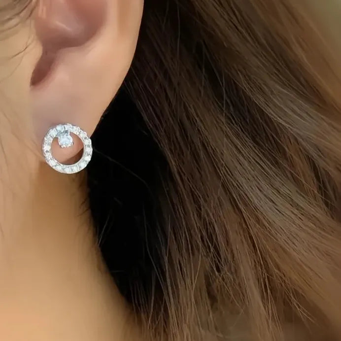 Geometric Cubic Zirconia Circle Stud Earrings for Women Daily Wear