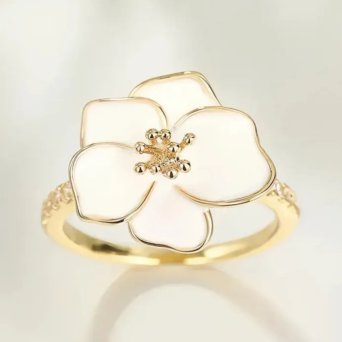 Elegant Flower Ring with Cubic Zirconia Brass Jewelry for Women Party