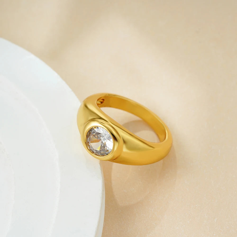 18K Gold Plated Stainless Steel Cubic Zirconia Geometric Wedding Ring Women