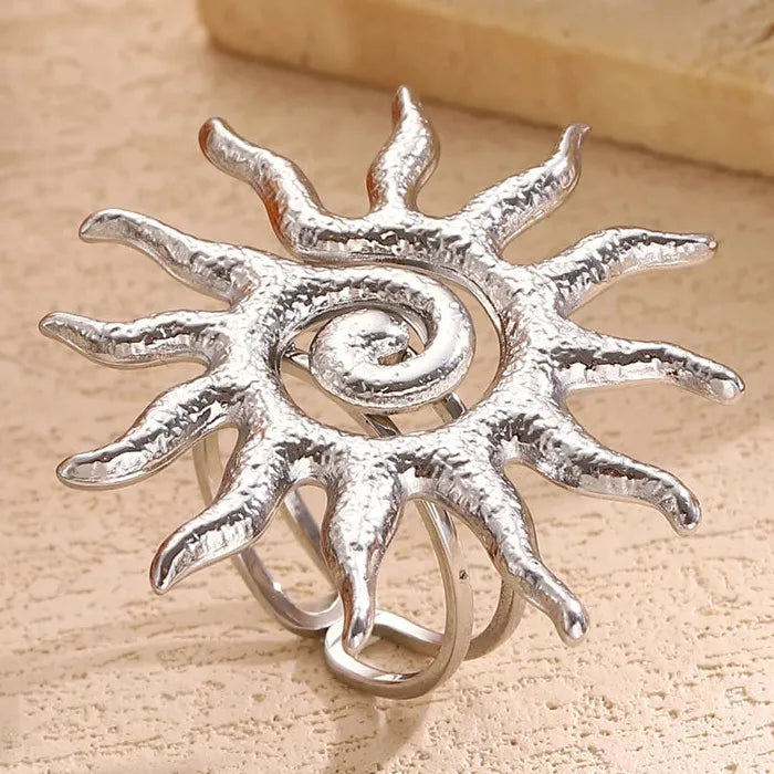 Adjustable Sunflower Stainless Steel Ring for Women Vintage Statement Jewelry Gift