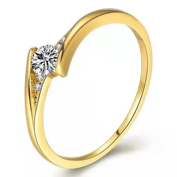 Classic Gold Color Metal Ring with White Zircon for Women Bride Wedding Gift