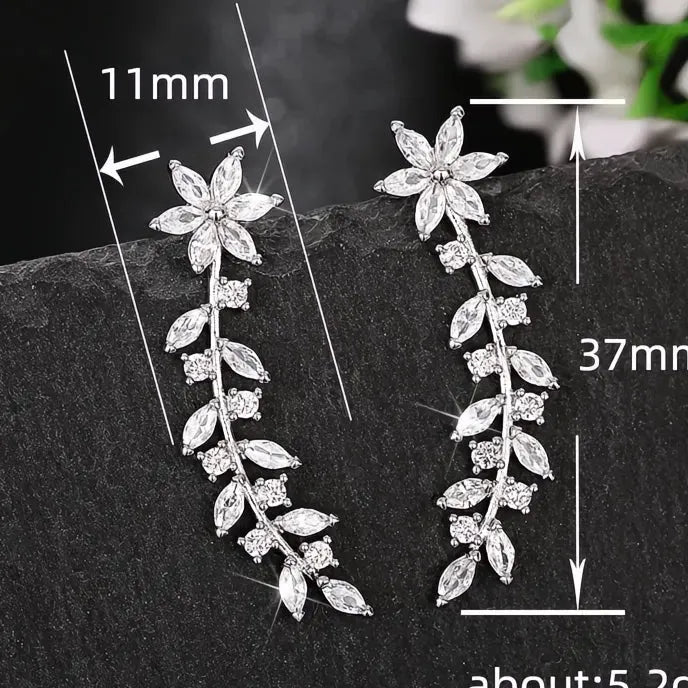 Aesthetic Flower Cubic Zirconia Geometric Stud Climb Earrings for Women Copper Alloy Jewelry