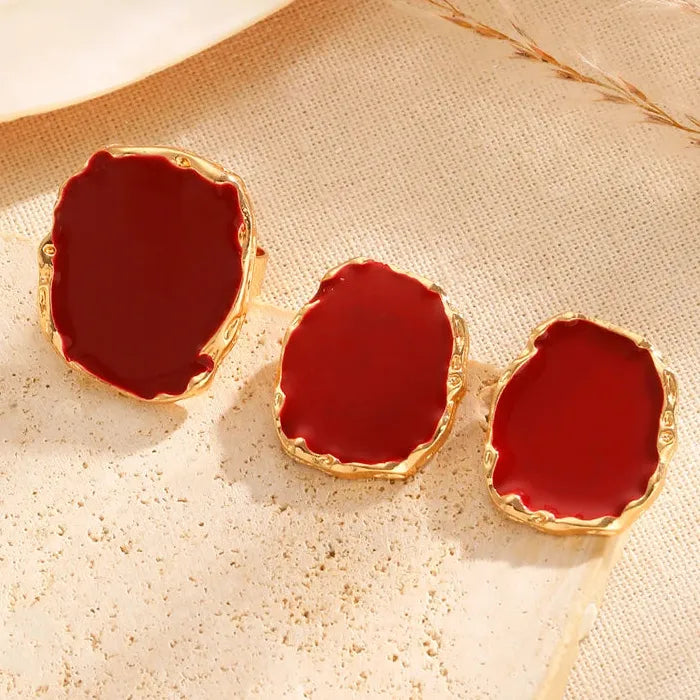 Vintage Coffee Irregular Geometric Stud Earrings and Rings Set Fashion Jewelry