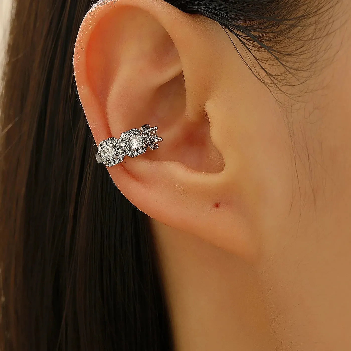 Vintage Punk Hip Hop Clip Earrings Zinc Alloy Rhinestone Gift